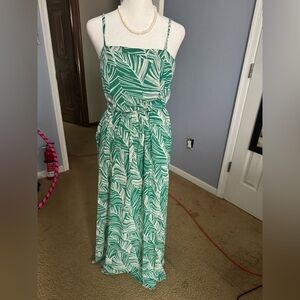 Green and White Leaf Print Dress